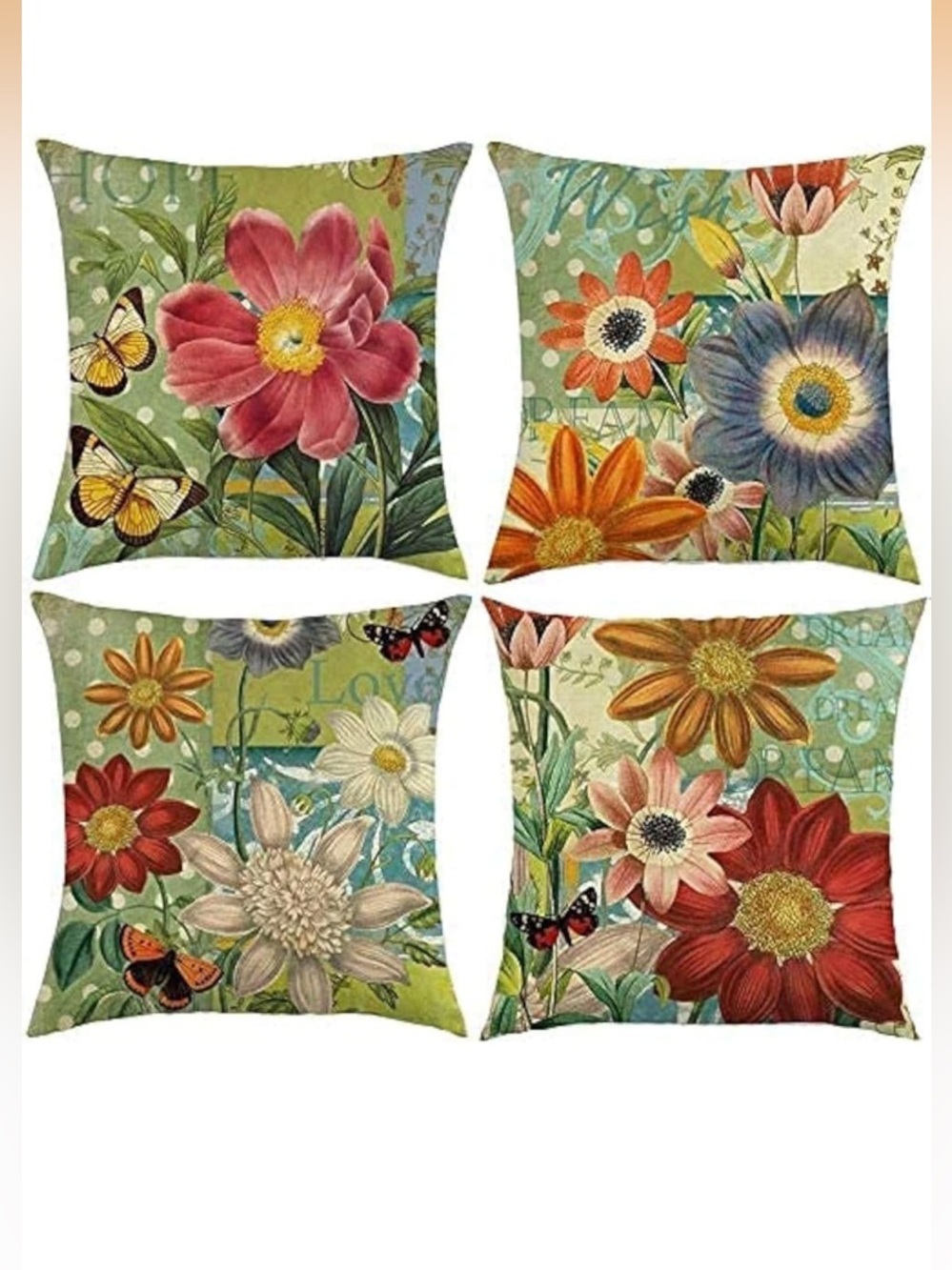 Floral Garden Throw Pillow Covers - Multi Color Set of 4